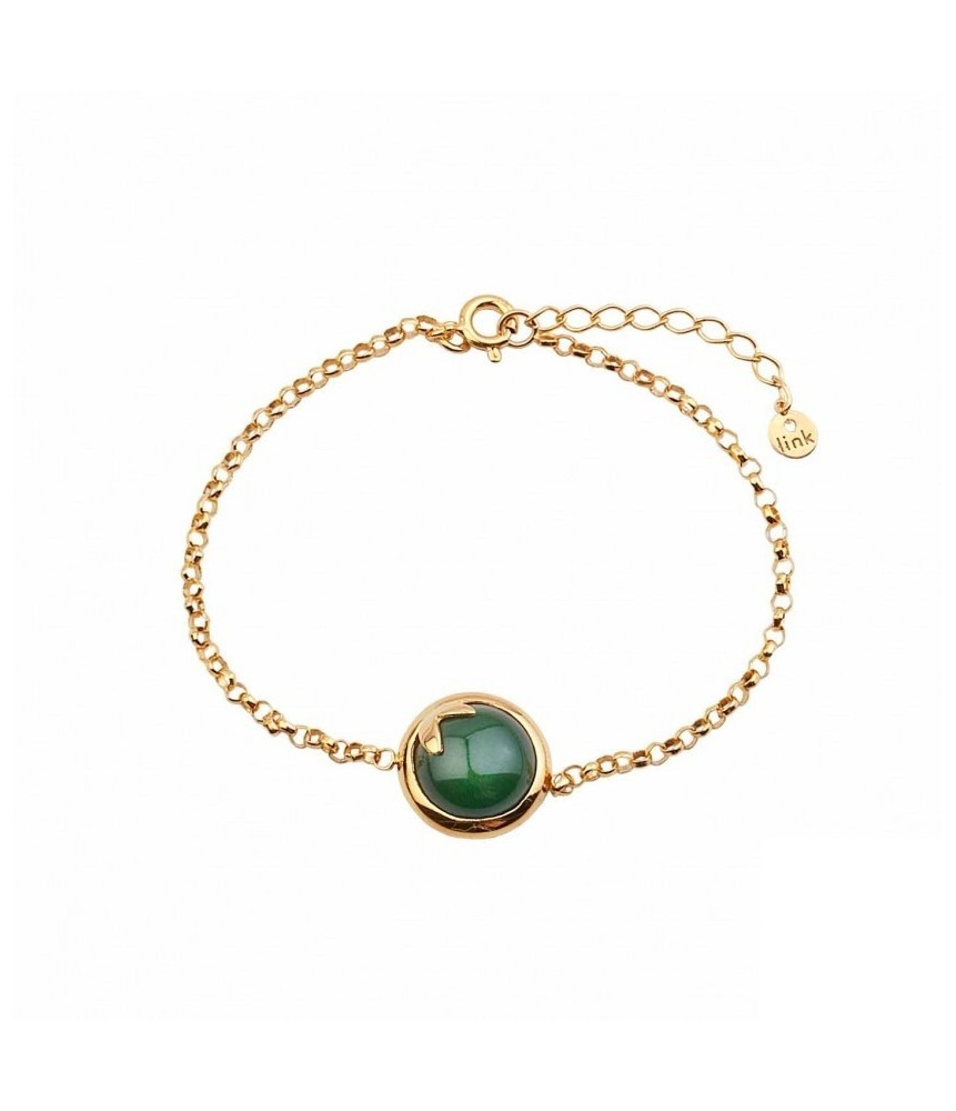 BRACELET SILVER GREEN STONE GOLDEN 