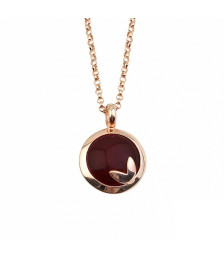 COLAR PRATA PEDRA BORDEAUX BANHO OURO ROSA