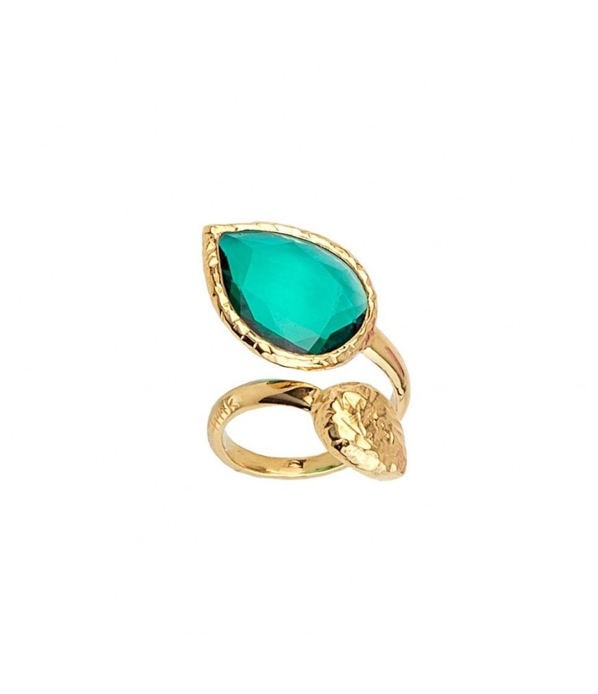 RING GREEN STONE GOLDEN