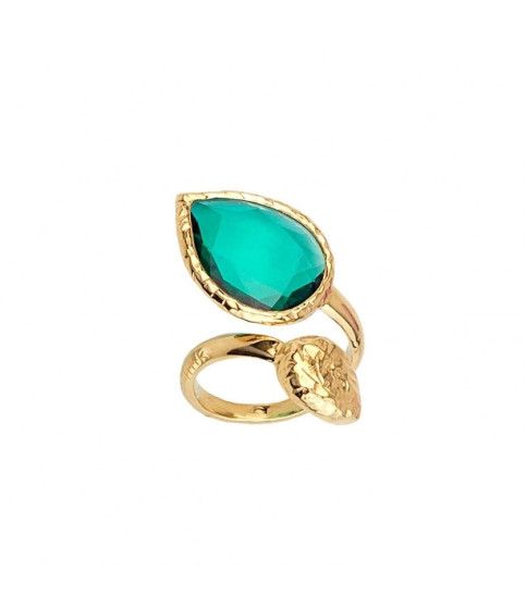 RING GREEN STONE GOLDEN