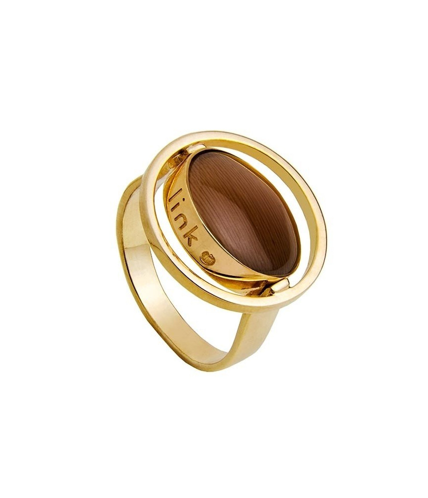 ANILLO DE PIEDRA MARRÓN/BLANCO GIRATORIO DE ORO