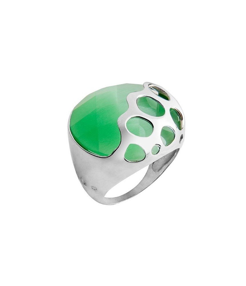 RING GREEN STONE RODIUM