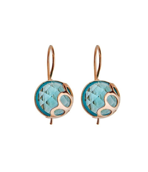 PENDIENTES PIEDRA AZUL BAÑO DE ORO ROSA