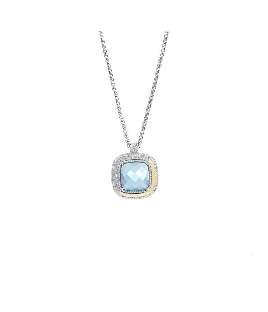 COLLIER ARGENT ET D'OR, DES POINTS DE SUSPENSION - BLEU LAGON