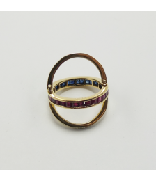 ANEL OURO AMARELO COM RUBIS SAFIRAS E BRILHANTES