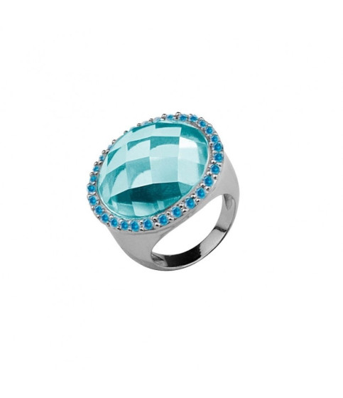 RING BLUE STONE ZIRCONIA BLUE RODIUM
